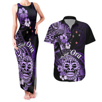 Aotearoa Kia Ora New Zealand Ta Moko Purple Version Couples Matching Tank Maxi Dress and Hawaiian Shirt LT01 Purple - Polynesian Pride