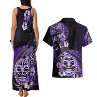 Aotearoa Kia Ora New Zealand Ta Moko Purple Version Couples Matching Tank Maxi Dress and Hawaiian Shirt LT01 - Polynesian Pride
