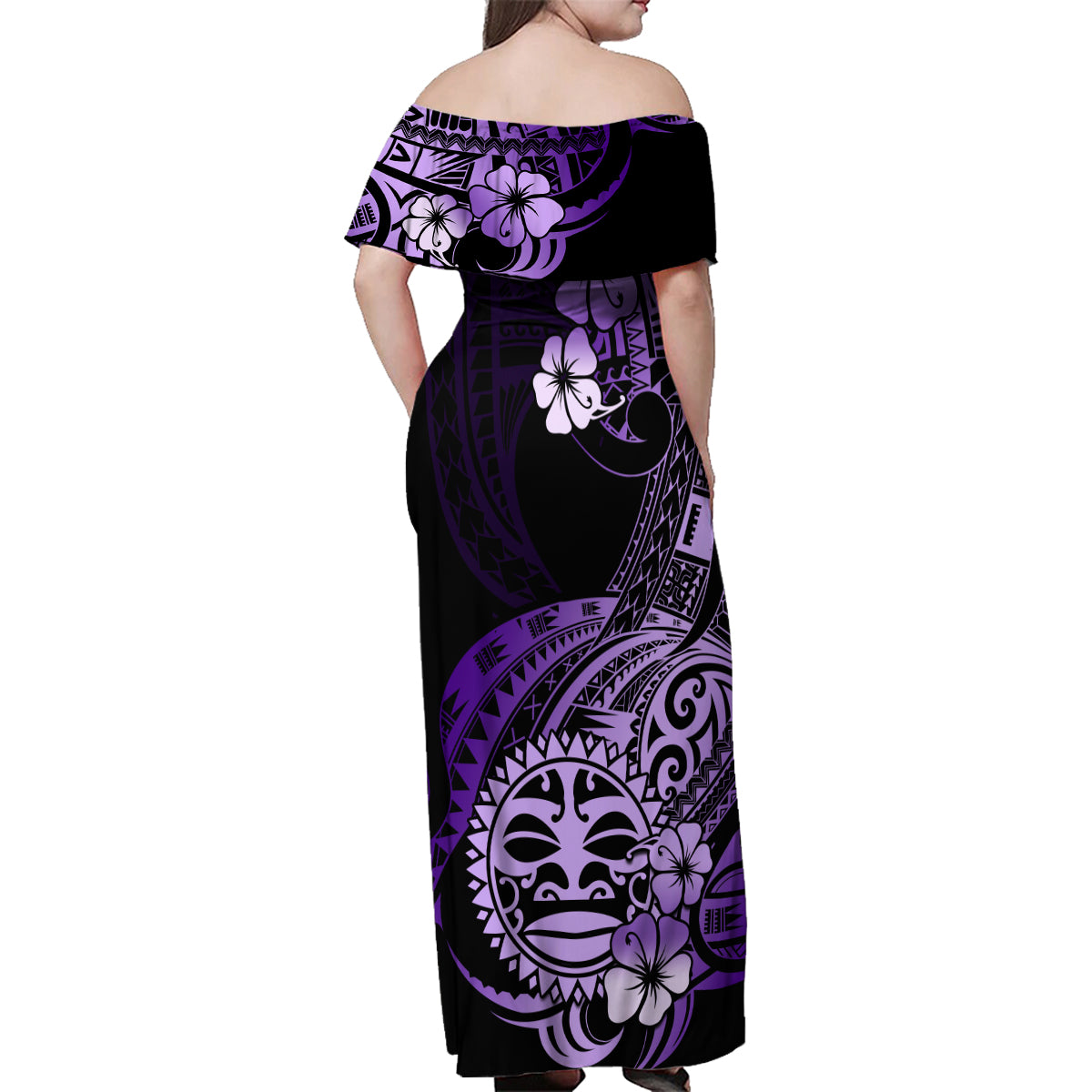 Aotearoa Kia Ora New Zealand Ta Moko Purple Version Family Matching Off Shoulder Maxi Dress and Hawaiian Shirt LT01 - Polynesian Pride
