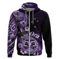 Aotearoa Kia Ora New Zealand Ta Moko Purple Version Hoodie LT01 Zip Hoodie Purple - Polynesian Pride