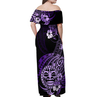 Aotearoa Kia Ora New Zealand Ta Moko Purple Version Off Shoulder Maxi Dress LT01 - Polynesian Pride