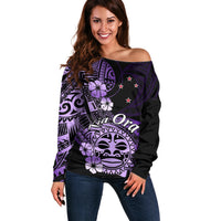 Aotearoa Kia Ora New Zealand Ta Moko Purple Version Off Shoulder Sweater LT01 Women Purple - Polynesian Pride