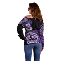 Aotearoa Kia Ora New Zealand Ta Moko Purple Version Off Shoulder Sweater LT01 - Polynesian Pride