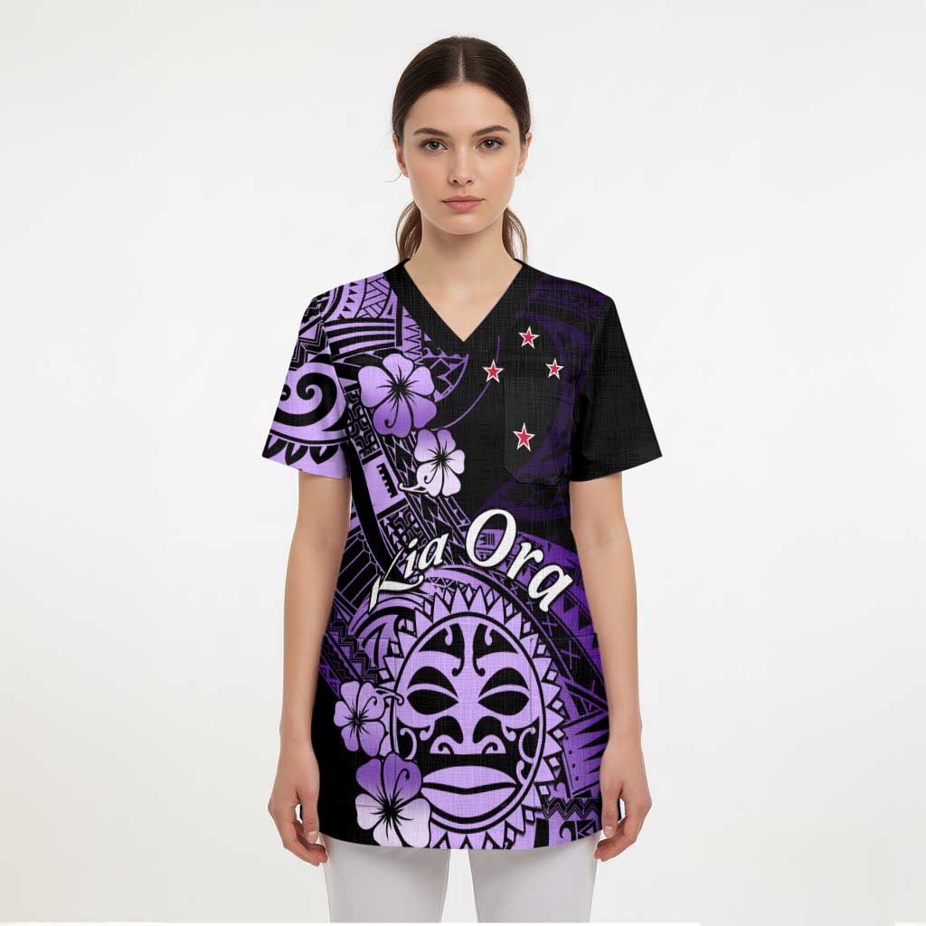 Aotearoa Kia Ora New Zealand Ta Moko Purple Version Scrub Top - Polynesian Pride