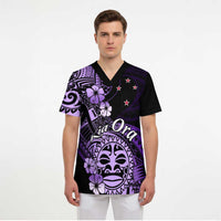 Aotearoa Kia Ora New Zealand Ta Moko Purple Version Scrub Top - Polynesian Pride
