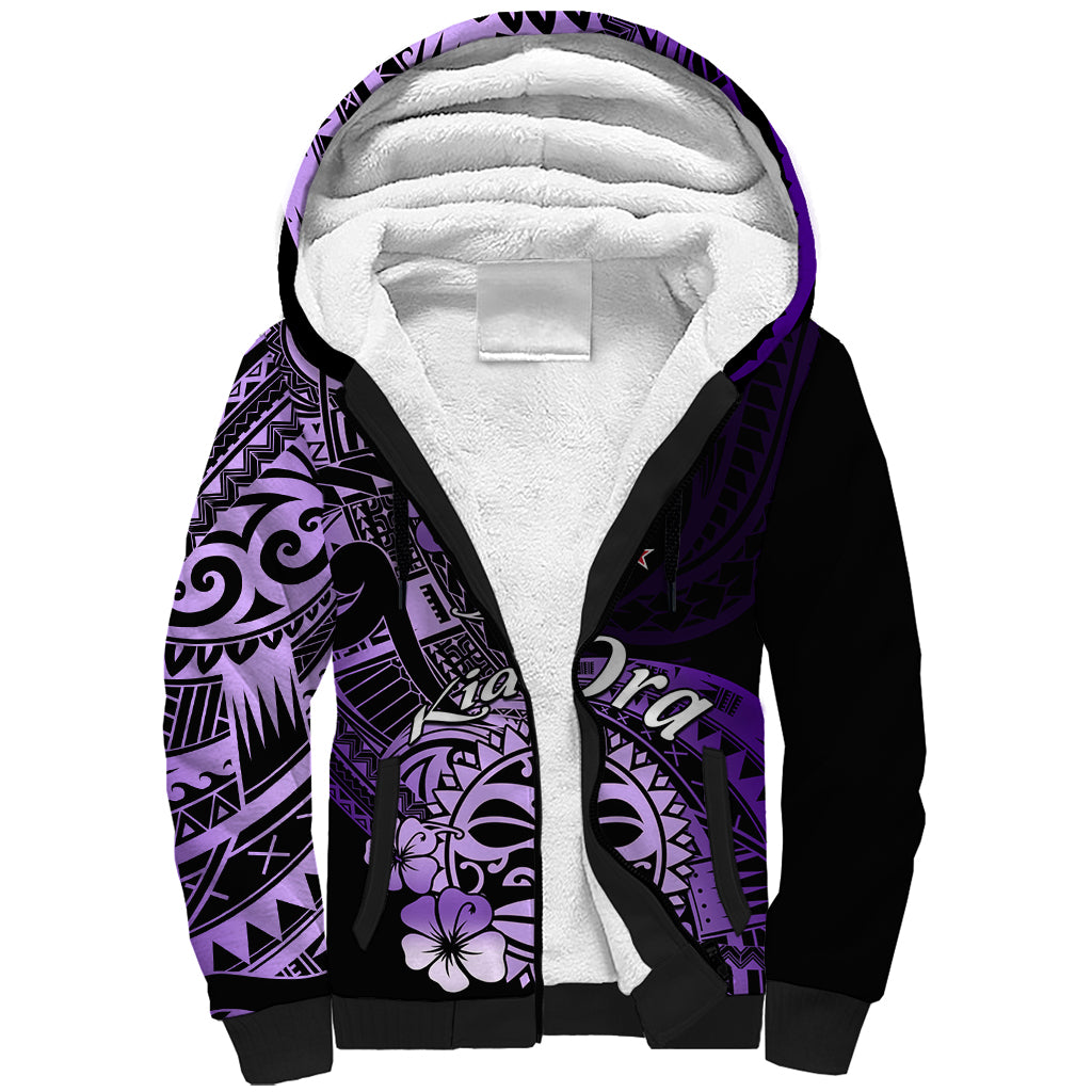 Aotearoa Kia Ora New Zealand Ta Moko Purple Version Sherpa Hoodie LT01 Unisex Purple - Polynesian Pride