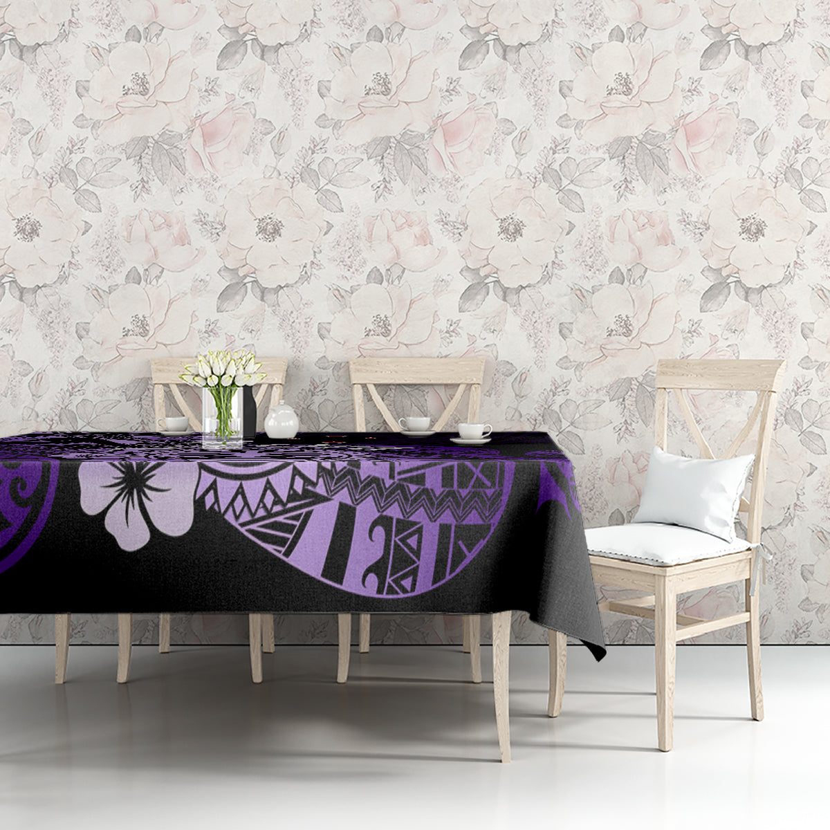 Aotearoa Kia Ora New Zealand Ta Moko Purple Version Tablecloth LT01 - Polynesian Pride