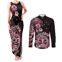 Aotearoa Kia Ora New Zealand Ta Moko Red Version Couples Matching Tank Maxi Dress and Long Sleeve Button Shirt LT01 Red - Polynesian Pride
