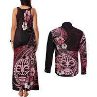 Aotearoa Kia Ora New Zealand Ta Moko Red Version Couples Matching Tank Maxi Dress and Long Sleeve Button Shirt LT01 - Polynesian Pride