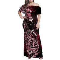Aotearoa Kia Ora New Zealand Ta Moko Red Version Family Matching Off Shoulder Maxi Dress and Hawaiian Shirt LT01 Mom's Dress Red - Polynesian Pride