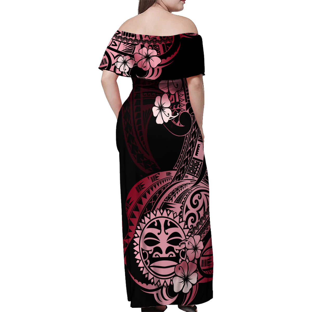 Aotearoa Kia Ora New Zealand Ta Moko Red Version Family Matching Off Shoulder Maxi Dress and Hawaiian Shirt LT01 - Polynesian Pride