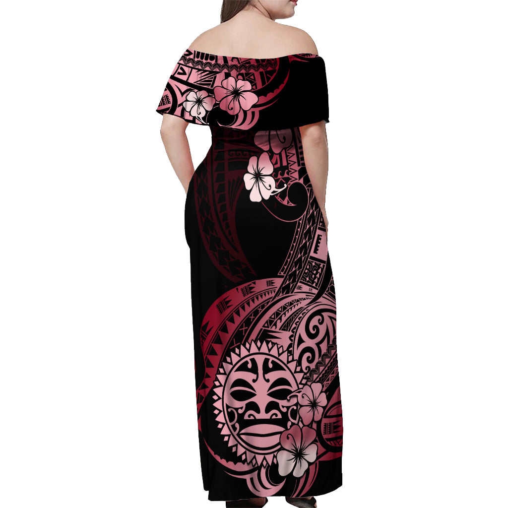 Aotearoa Kia Ora New Zealand Ta Moko Red Version Off Shoulder Maxi Dress LT01 - Polynesian Pride