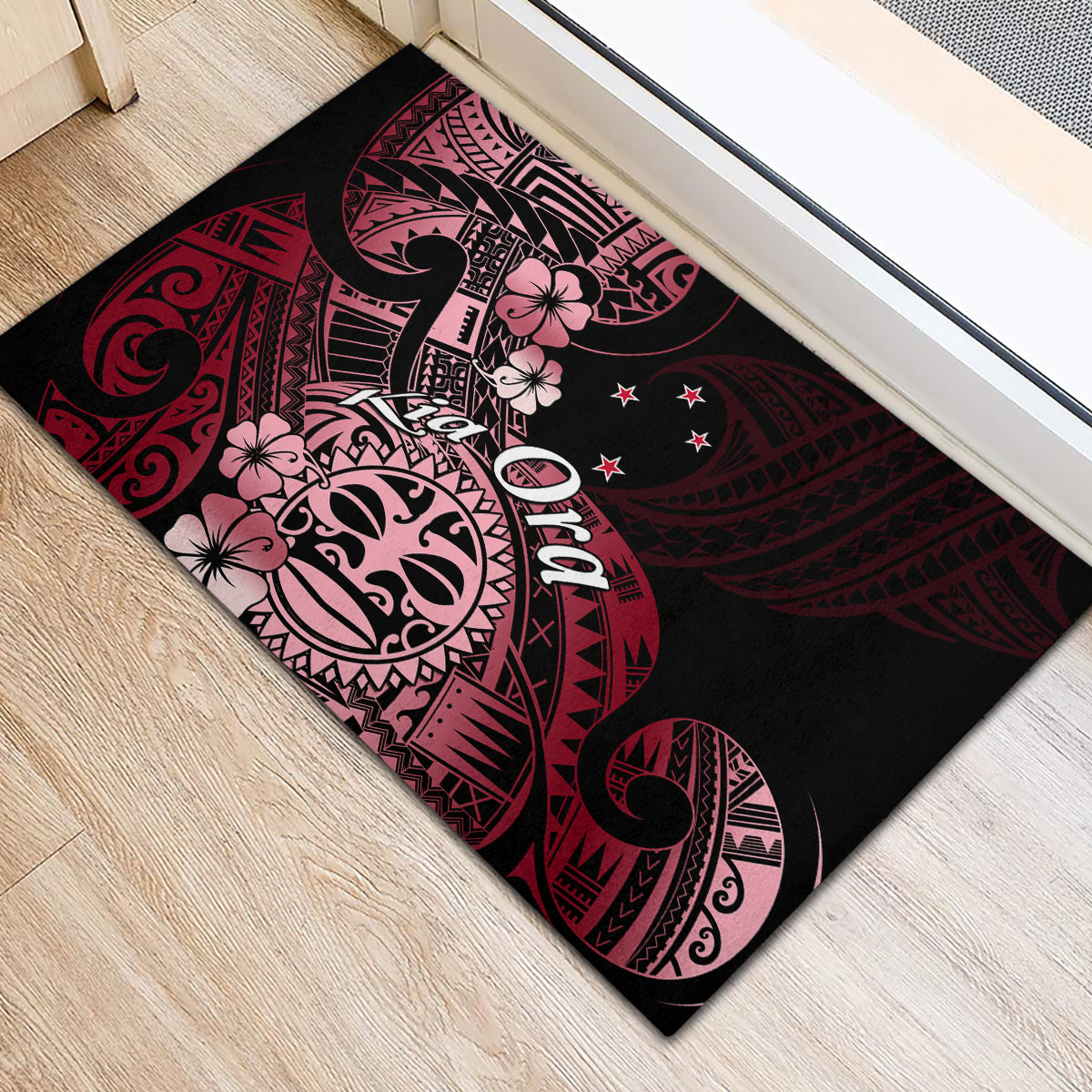 Aotearoa Kia Ora New Zealand Ta Moko Red Version Rubber Doormat LT01 - Polynesian Pride