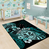 Aotearoa Kia Ora New Zealand Ta Moko Turquoise Version Area Rug LT01 - Polynesian Pride