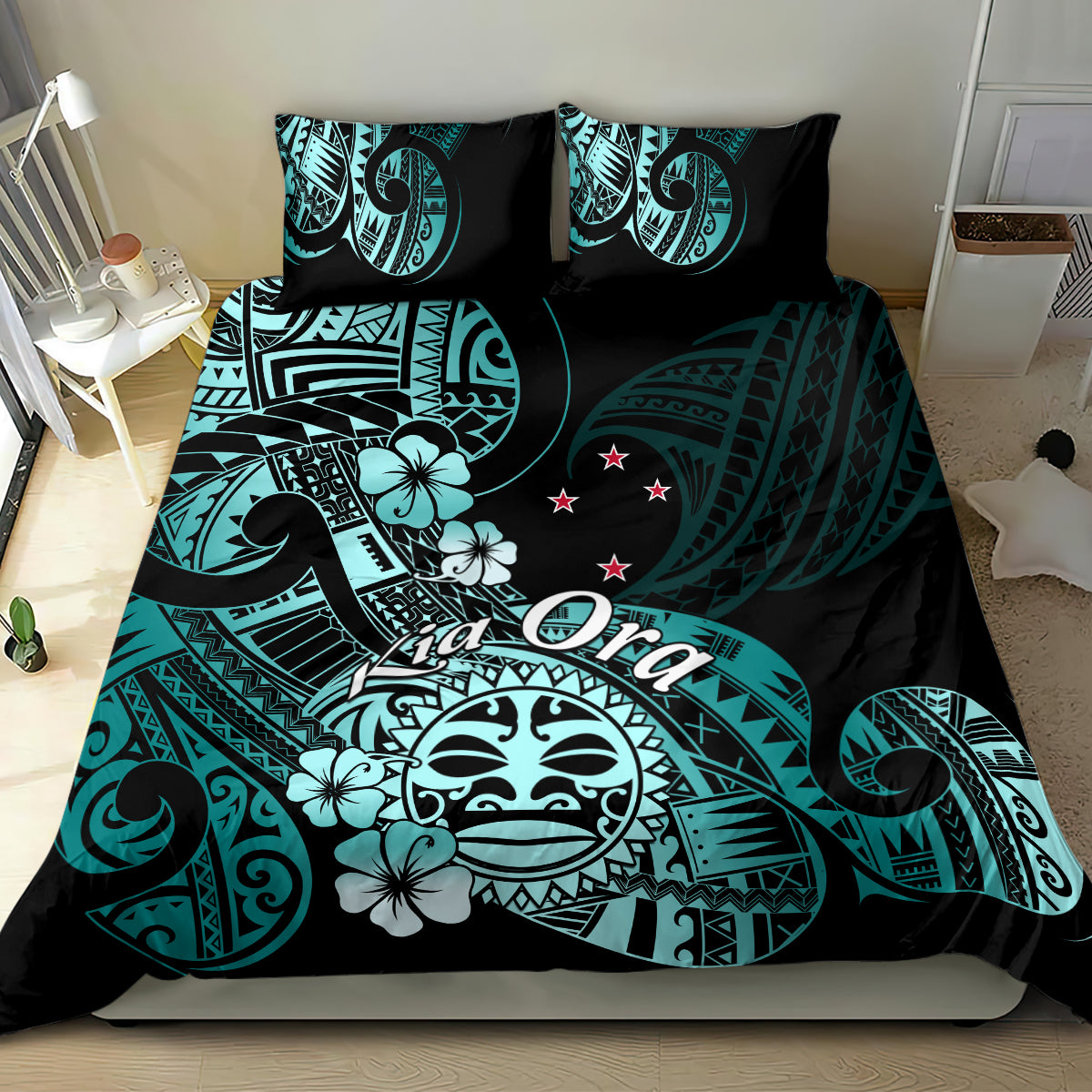 Aotearoa Kia Ora New Zealand Ta Moko Turquoise Version Bedding Set LT01 - Polynesian Pride