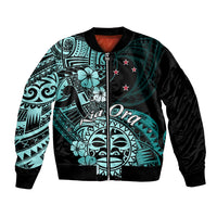 Aotearoa Kia Ora New Zealand Ta Moko Turquoise Version Bomber Jacket LT01 Unisex Turquoise - Polynesian Pride
