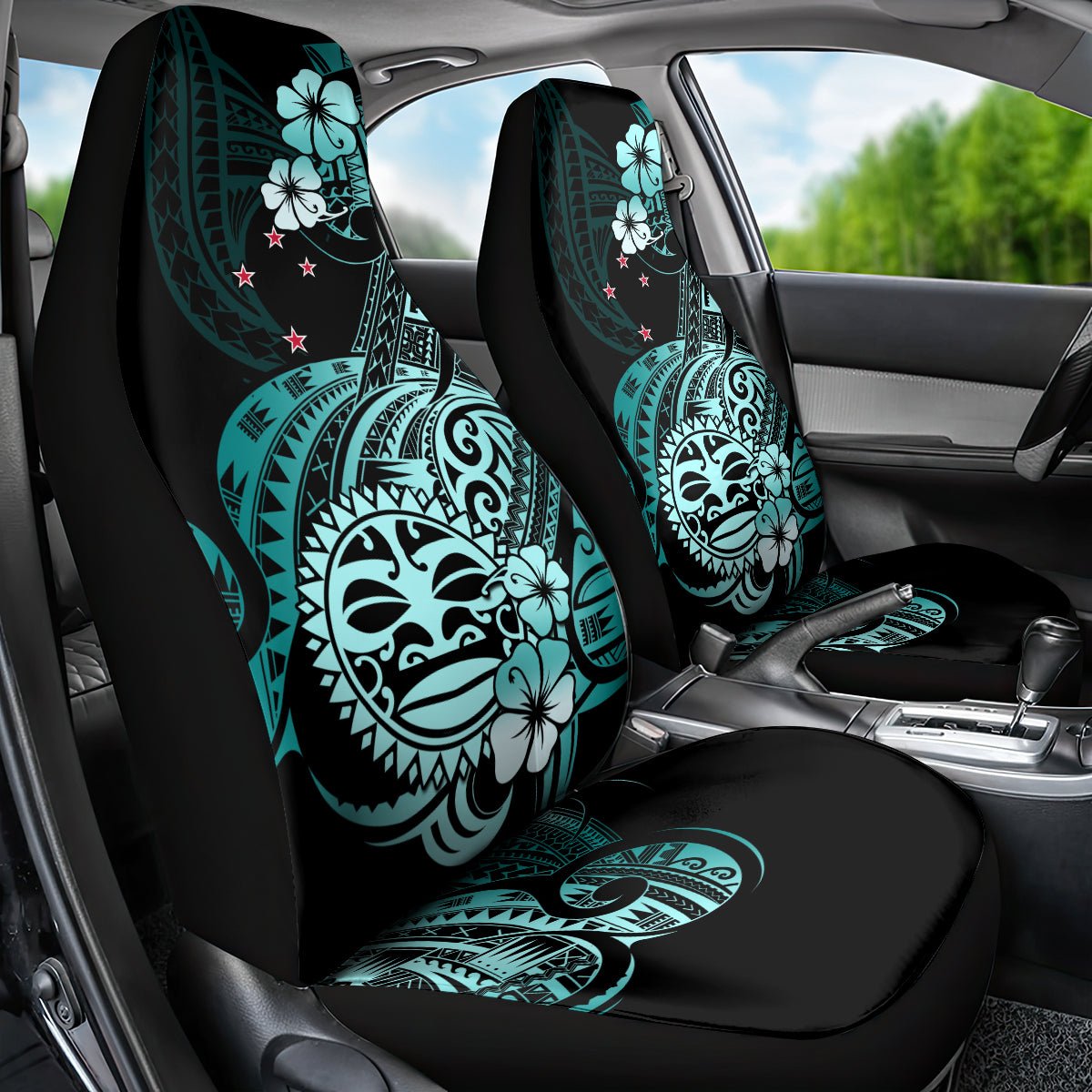 Aotearoa Kia Ora New Zealand Ta Moko Turquoise Version Car Seat Cover LT01 - Polynesian Pride
