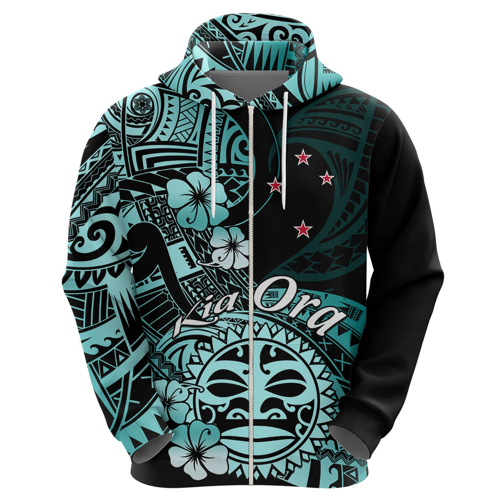 Aotearoa Kia Ora New Zealand Ta Moko Turquoise Version Hoodie LT01 - Polynesian Pride