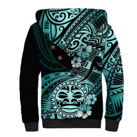 Aotearoa Kia Ora New Zealand Ta Moko Turquoise Version Sherpa Hoodie LT01 - Polynesian Pride