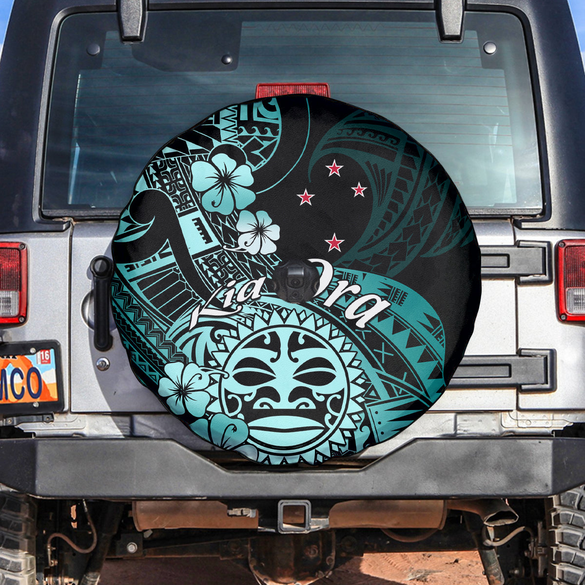 Aotearoa Kia Ora New Zealand Ta Moko Turquoise Version Spare Tire Cover LT01 - Polynesian Pride
