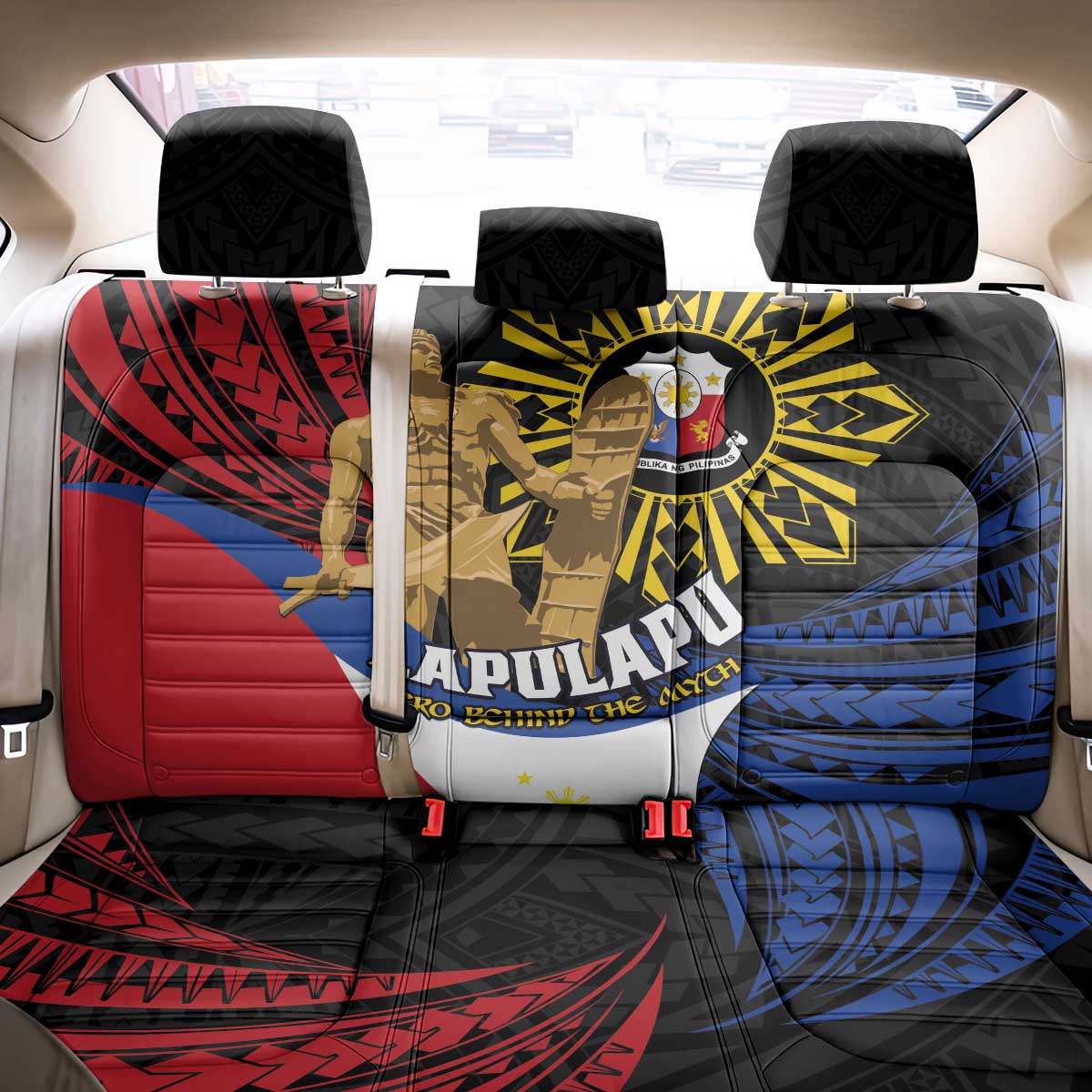 Lapulapu The First Filipino Hero Back Car Seat Cover Polynesian Pattern
