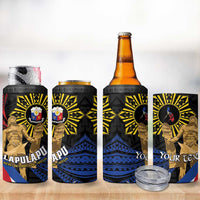 Personalized Lapulapu The First Filipino Hero 4 in 1 Can Cooler Tumbler Polynesian Pattern