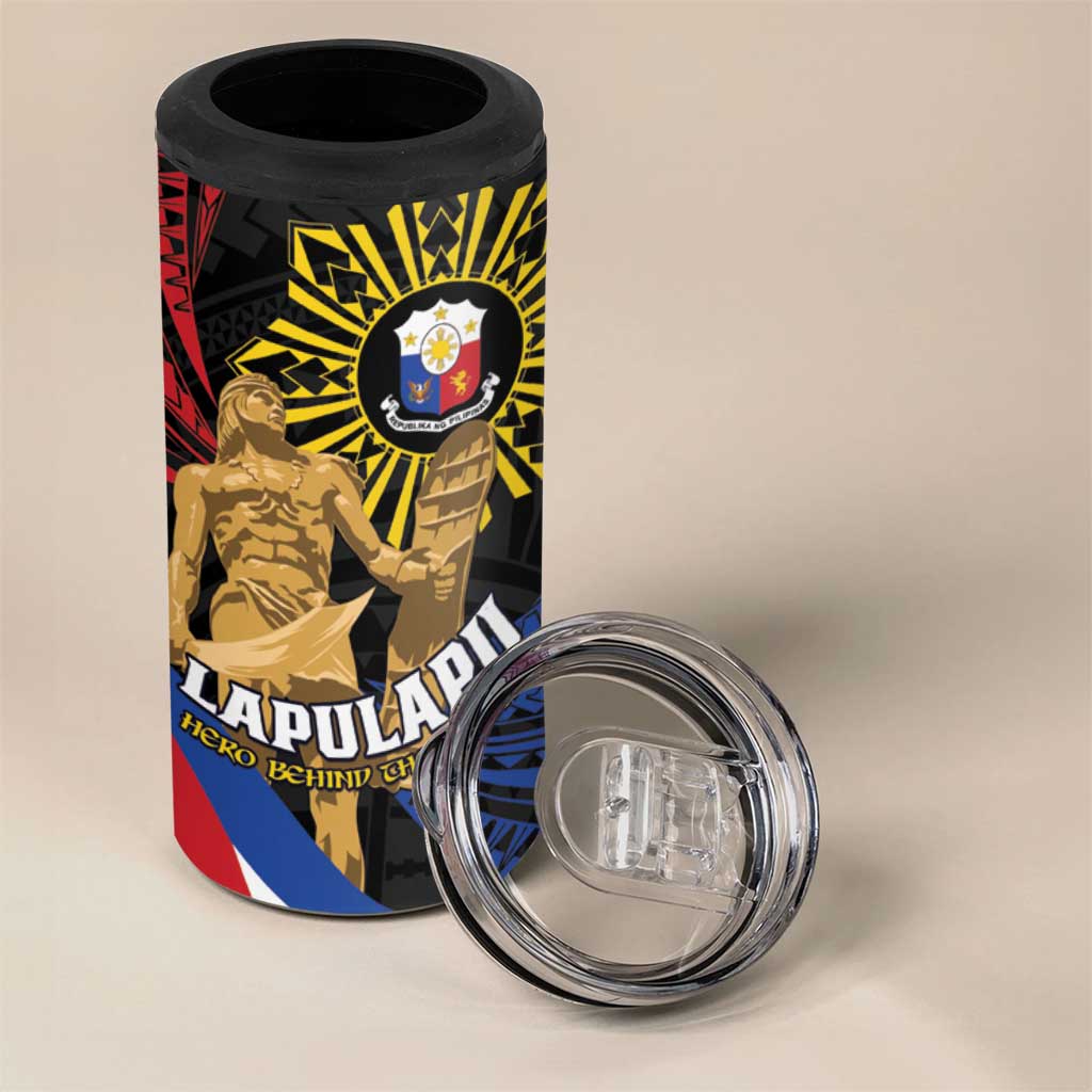 Personalized Lapulapu The First Filipino Hero 4 in 1 Can Cooler Tumbler Polynesian Pattern