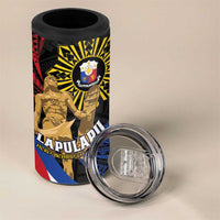 Personalized Lapulapu The First Filipino Hero 4 in 1 Can Cooler Tumbler Polynesian Pattern