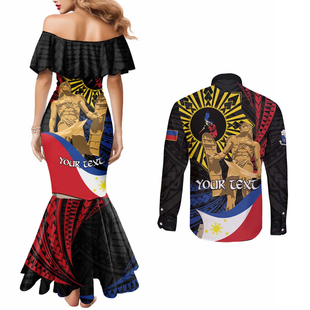Personalized Lapulapu The First Filipino Hero Couples Matching Mermaid Dress and Long Sleeve Button Shirt Polynesian Pattern