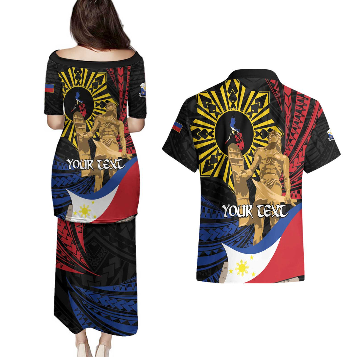 Personalized Lapulapu The First Filipino Hero Couples Matching Puletasi and Hawaiian Shirt Polynesian Pattern