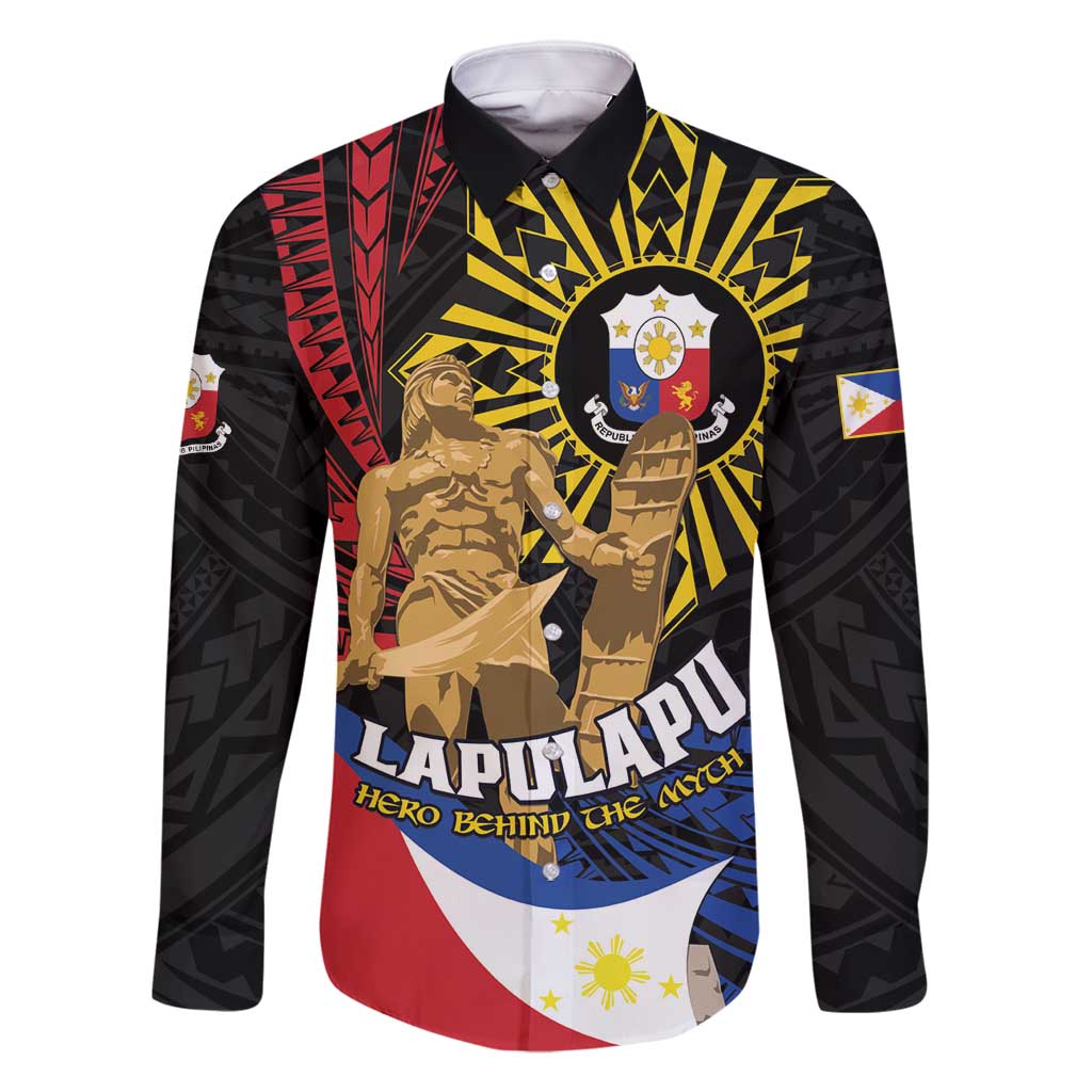 Personalized Lapulapu The First Filipino Hero Family Matching Tank Maxi Dress and Hawaiian Shirt Polynesian Pattern LT01 Dad's Shirt - Long Sleeve Black - Polynesian Pride