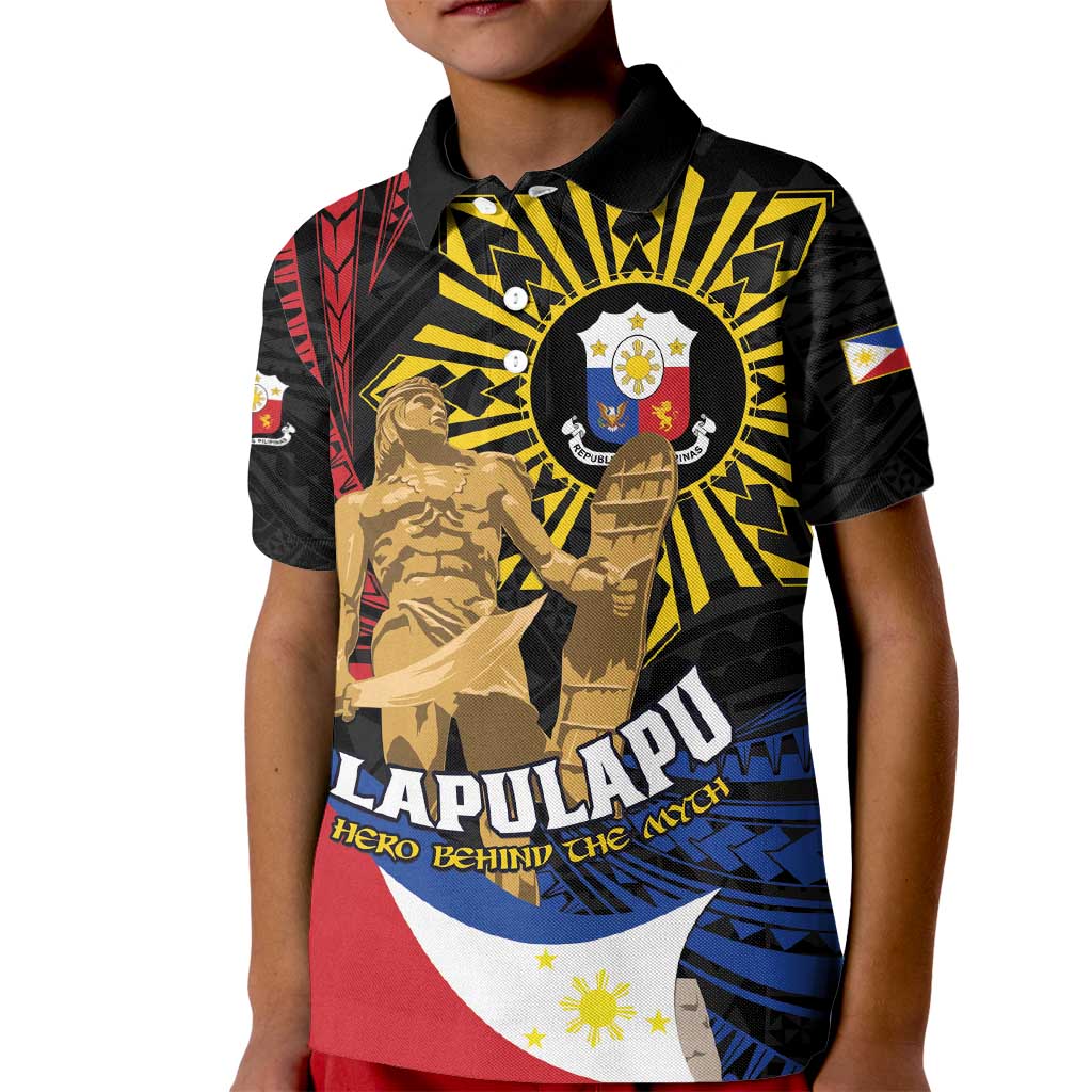 Personalized Lapulapu The First Filipino Hero Kid Polo Shirt Polynesian Pattern LT01 Kid Black - Polynesian Pride