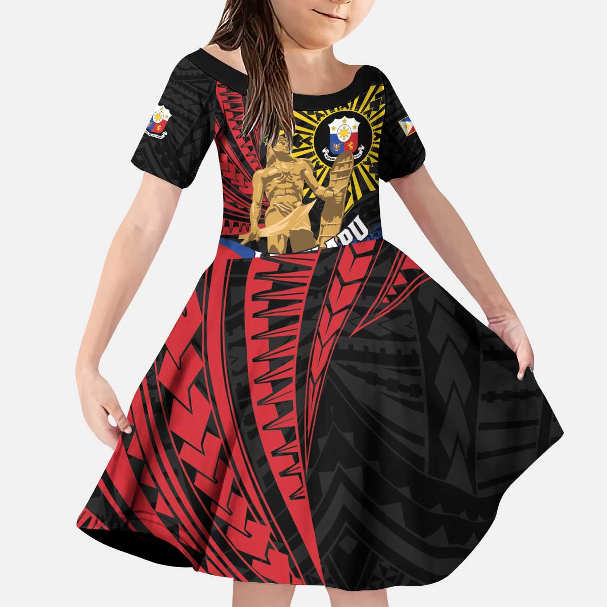 Personalized Lapulapu The First Filipino Hero Kid Short Sleeve Dress Polynesian Pattern