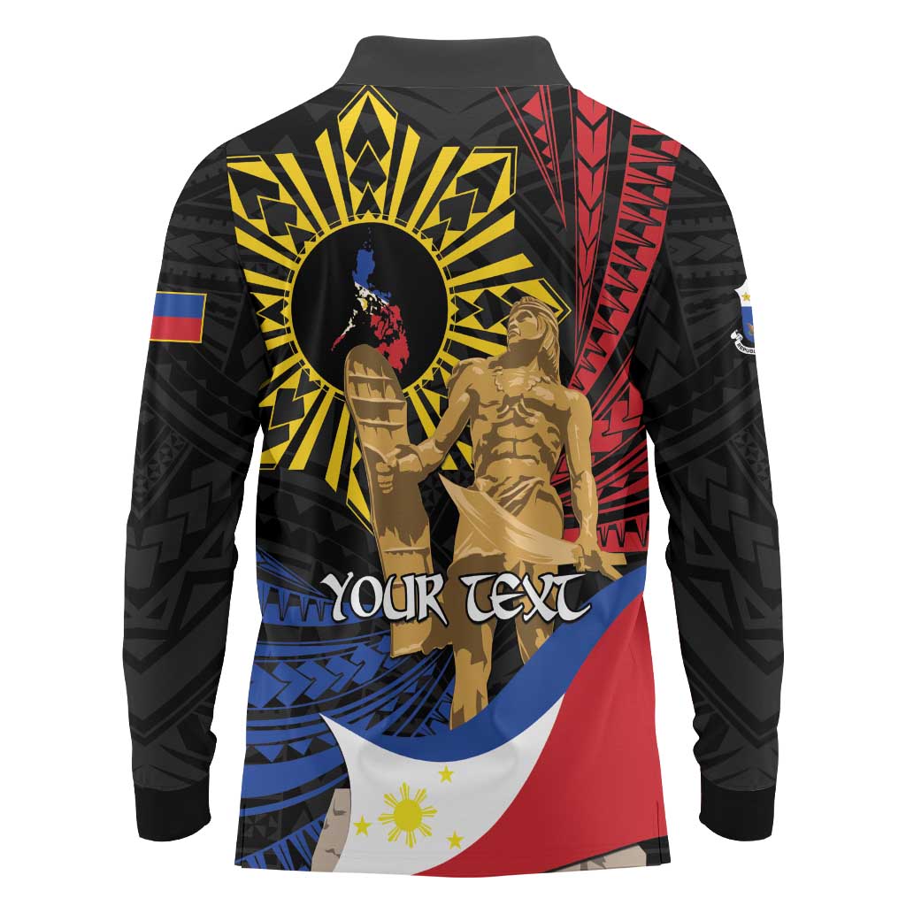 Personalized Lapulapu The First Filipino Hero Long Sleeve Polo Shirt Polynesian Pattern