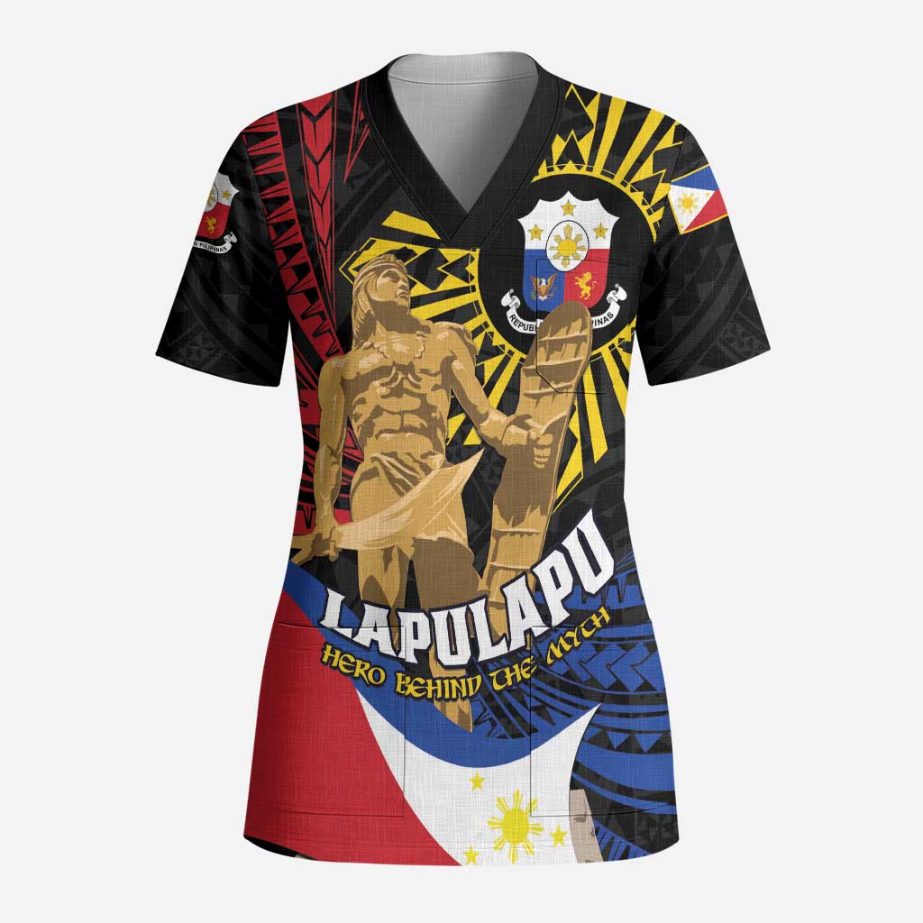Personalized Lapulapu The First Filipino Hero Scrub Top Polynesian Pattern - Polynesian Pride