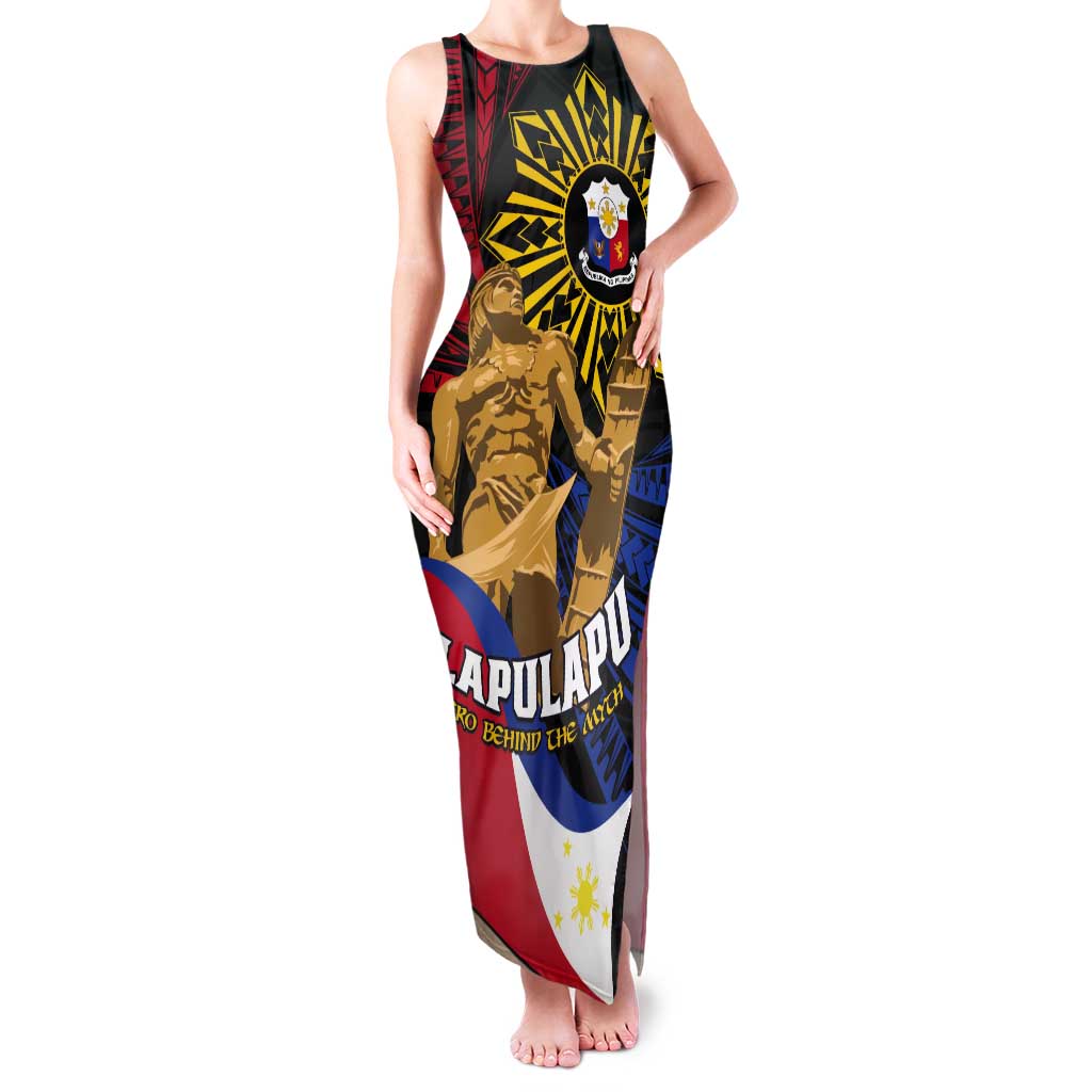 Personalized Lapulapu The First Filipino Hero Tank Maxi Dress Polynesian Pattern