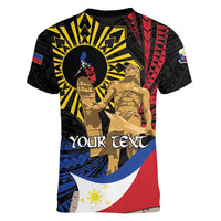 Personalized Lapulapu The First Filipino Hero Women V-Neck T-Shirt Polynesian Pattern