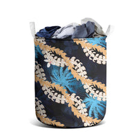 Puakenikeni Maile Lei Laundry Basket Frangipani Blue Tropical Leaves