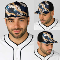 Puakenikeni Maile Lei Baseball Net Cap Frangipani Blue Tropical Leaves