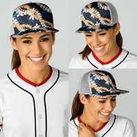 Puakenikeni Maile Lei Baseball Net Cap Frangipani Blue Tropical Leaves