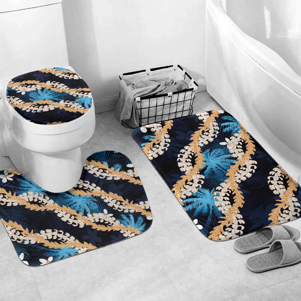 Puakenikeni Maile Lei Bathroom Set Frangipani Blue Tropical Leaves