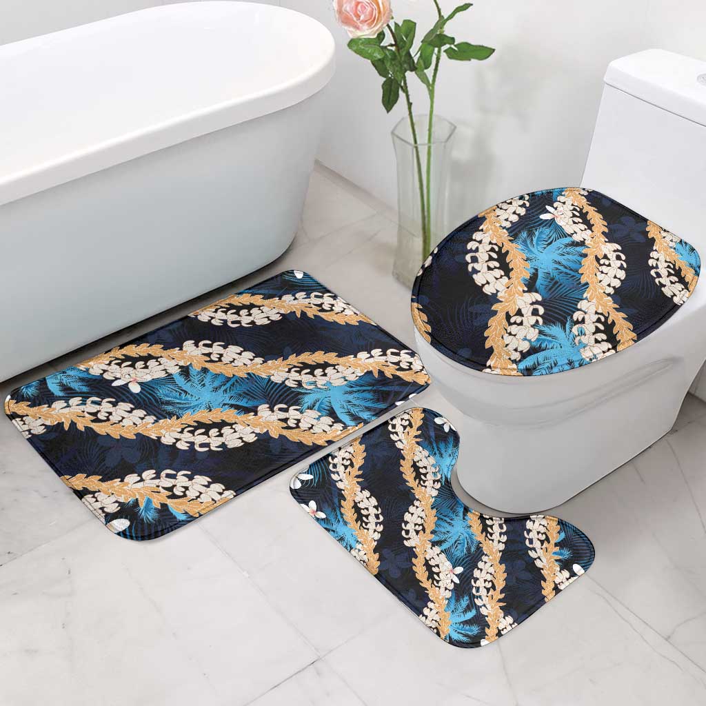 Puakenikeni Maile Lei Bathroom Set Frangipani Blue Tropical Leaves