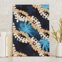 Puakenikeni Maile Lei Canvas Wall Art Frangipani Blue Tropical Leaves
