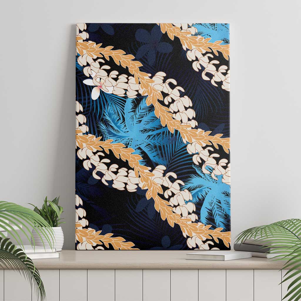Puakenikeni Maile Lei Canvas Wall Art Frangipani Blue Tropical Leaves
