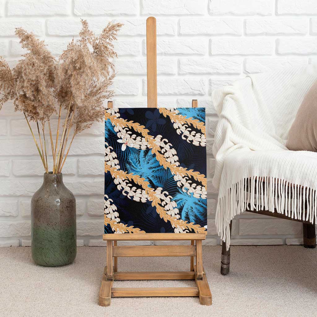 Puakenikeni Maile Lei Canvas Wall Art Frangipani Blue Tropical Leaves