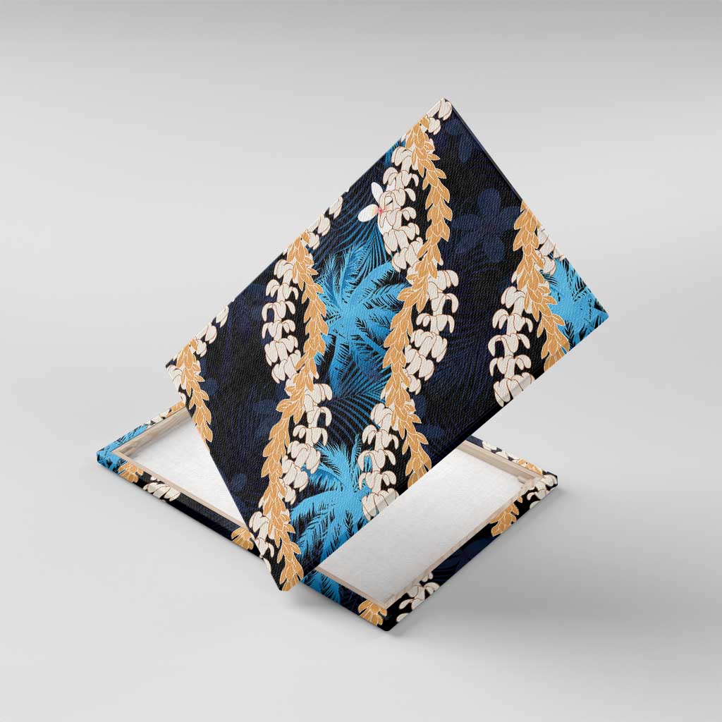 Puakenikeni Maile Lei Canvas Wall Art Frangipani Blue Tropical Leaves