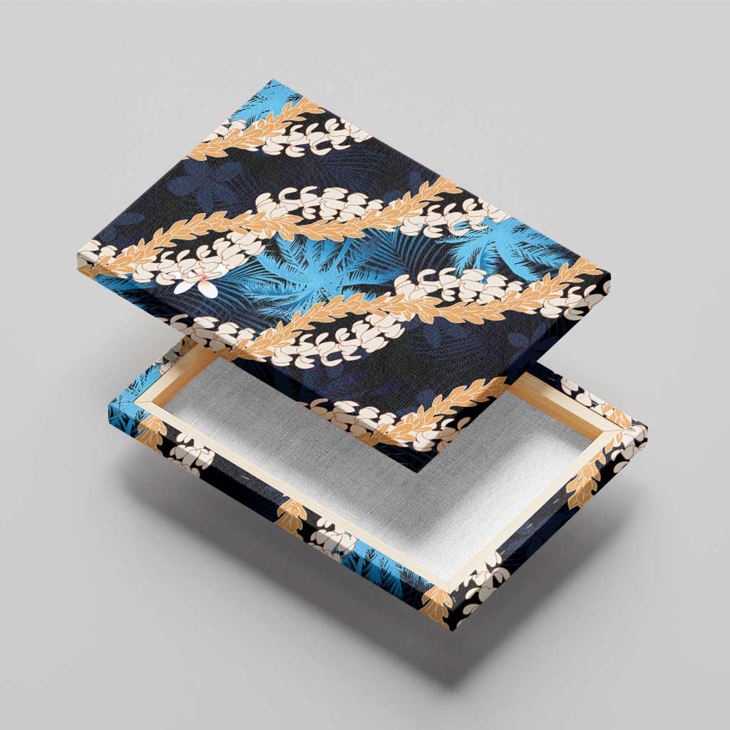 Puakenikeni Maile Lei Canvas Wall Art Frangipani Blue Tropical Leaves