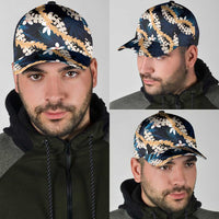 Puakenikeni Maile Lei Classic Cap Frangipani Blue Tropical Leaves LT01 - Polynesian Pride