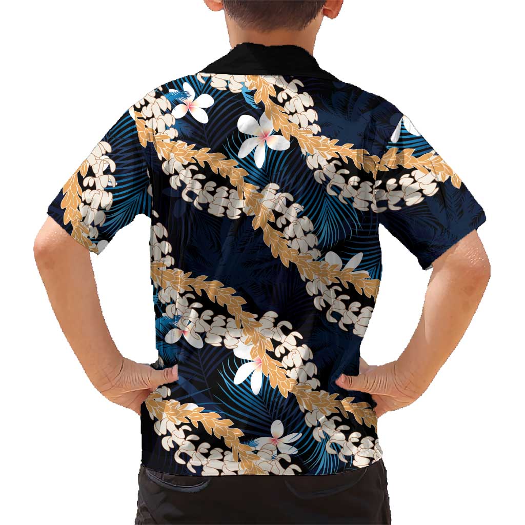 Puakenikeni Maile Lei Family Matching Mermaid Dress and Hawaiian Shirt Frangipani Blue Tropical Leaves