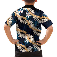 Puakenikeni Maile Lei Family Matching Mermaid Dress and Hawaiian Shirt Frangipani Blue Tropical Leaves